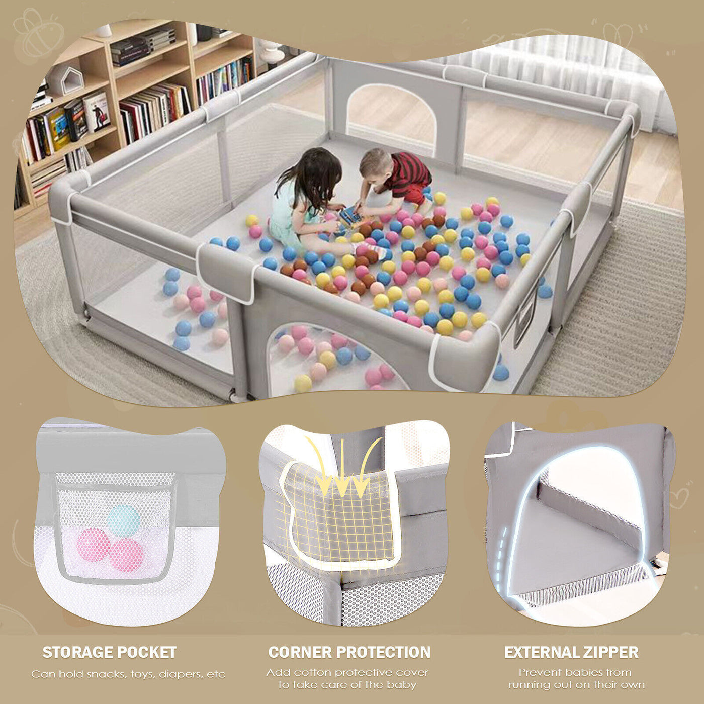 Baby Playpen With Mat Activity Centre Indoor Outdoor Baby Fence Toddlers Babies